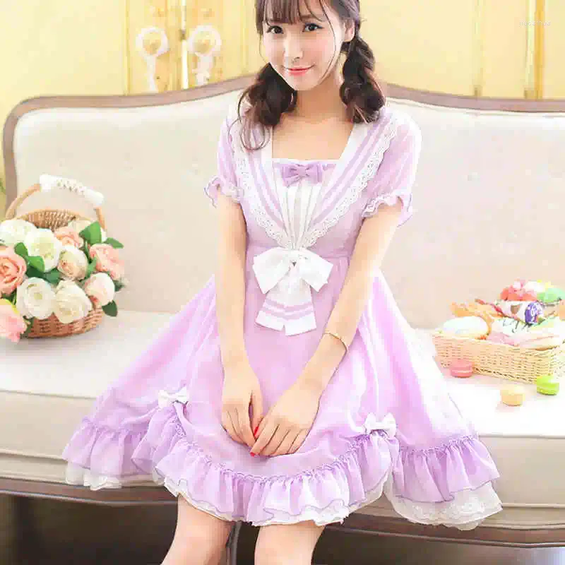 Freizeitkleider Verkauf Japan LOLITA JK Süßes süßes Chiffon-Minikleid im Liz-Lisa-Stil mit Spitze