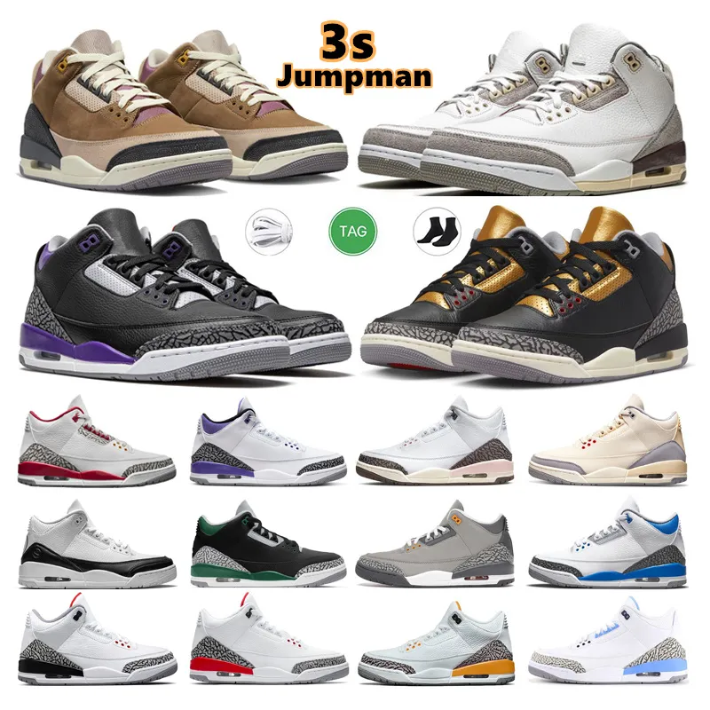 Jumpman 3s Chaussures de basket-ball Baskets pour hommes Baskets de sport de plein air 3 Tinker Black Cement UNC Court Purple Laser Orange Cardinal Hall Of Fame