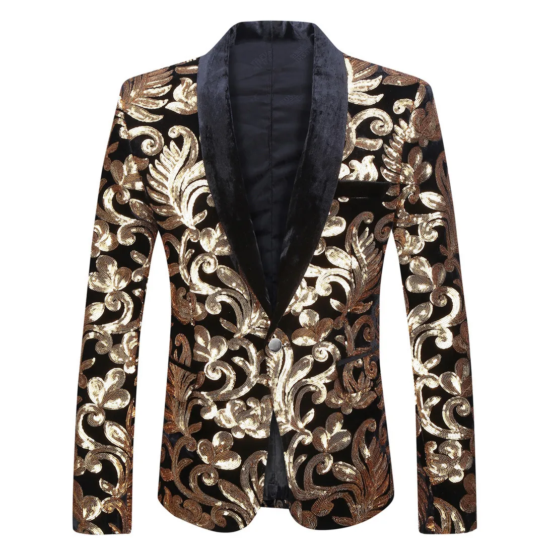 Abiti da uomo Blazer Paillettes Serie di velluto Uomo Scialle Bavero Blazer Disegni Fiori in oro nero Giacca DJ Club Cantante Abiti 230427