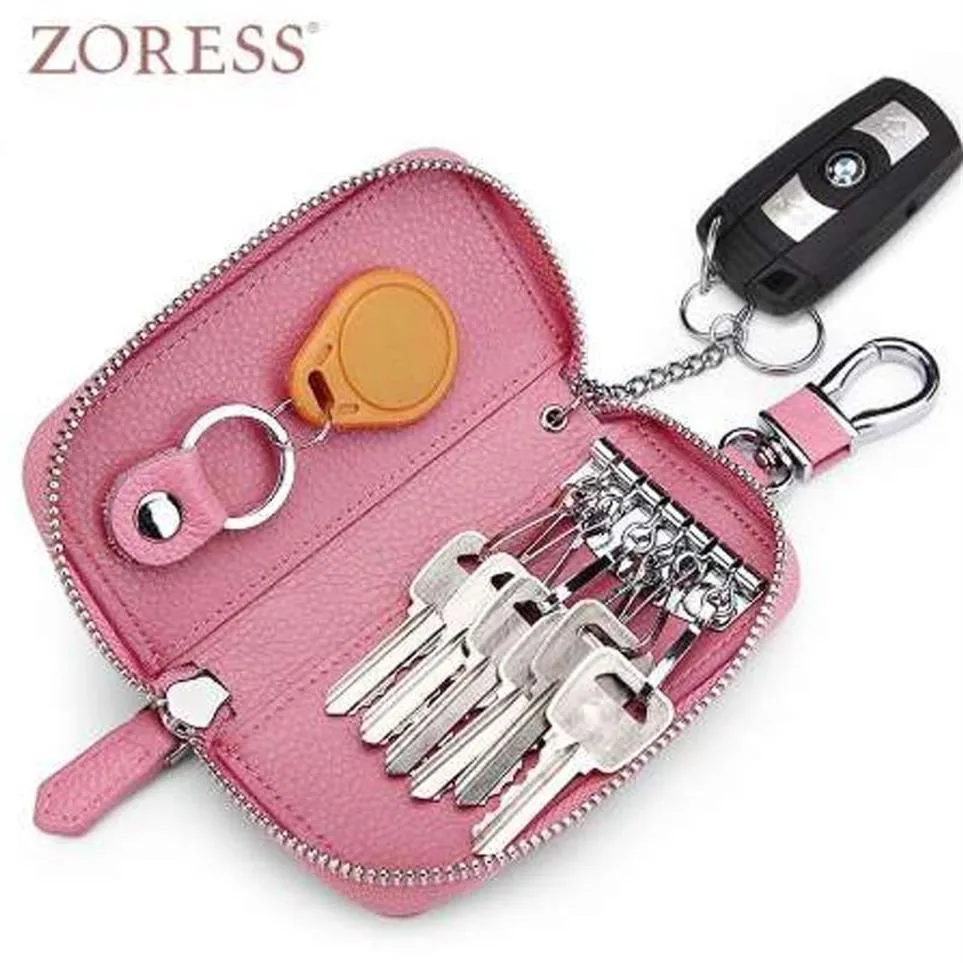 ZORESS Genuine Leather Wallet Key Holder Car Keychain Covers Zipper Key Case Bag Women Key Pouch Housekeeper Keys 5 Color 2 Size2757