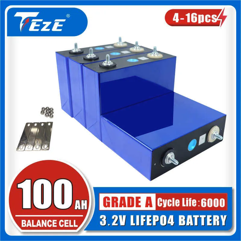 EV 100AH ​​4-16pcs 3.2V LifePo4 Batteri 6000+Cykel DIY12V 24V 48V-celler Packa för Solar Motorhome Electric Yachting EU Tax-Free