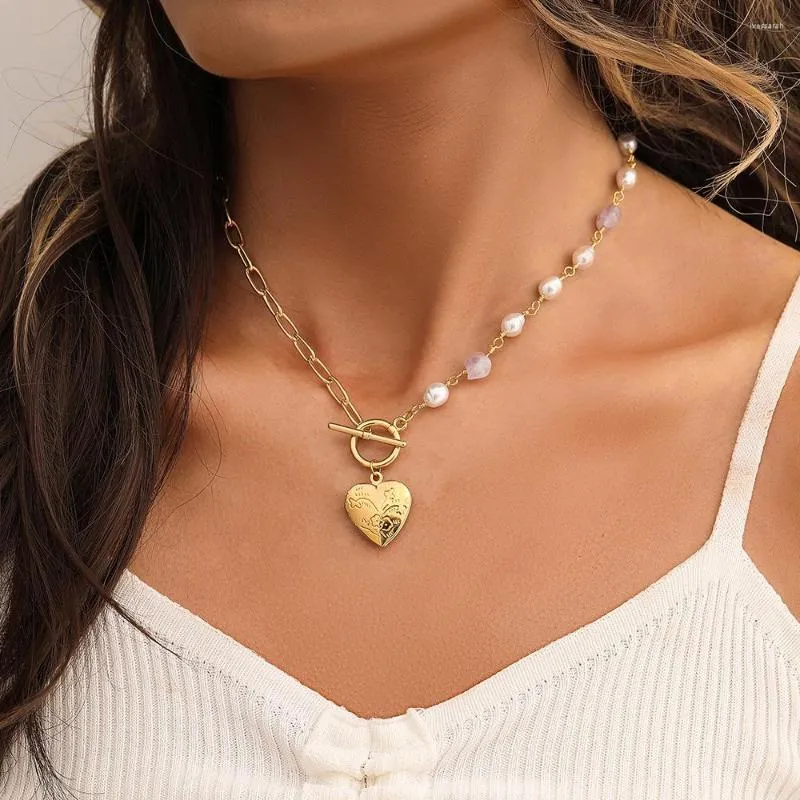 Collane con ciondolo Danymia Love Open Peach Heart Box Pearl Stone Splicing Clavicola Collana in rame per donna Accessori streetwear