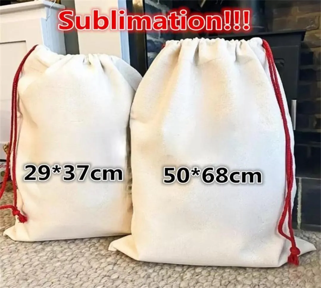 Sublimation Blank Santa Sacks 크리스마스 장식 DIY PERLIZED DRAWSTRING BARS 크리스마스 선물 가방 포켓 히트 전송 50x68c3524618