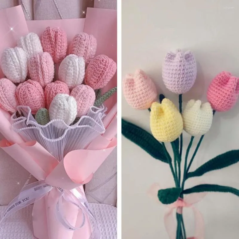 Kwiaty dekoracyjne sztuczna róża innowacyjna antykośląca wielokrotna dzianina Tulip Tulip Fake Flower Decor na imprezę