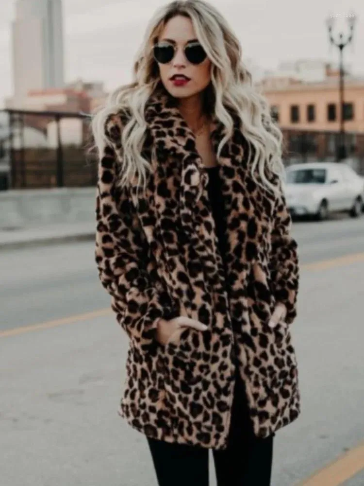 Mulheres de pele de inverno casacos falsos vintage leopardo feminino solto quente casual rua senhora animal impressão grosso outwears