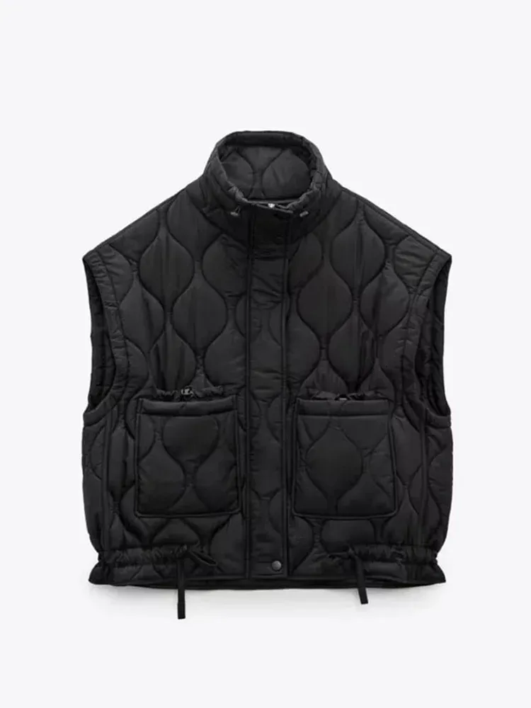 Damesvest Gewatteerd Lichtgewicht Ritszakken Gilet Gewatteerde bodywarmer Zwart mouwloos katoenen jack Bovenkleding 231124