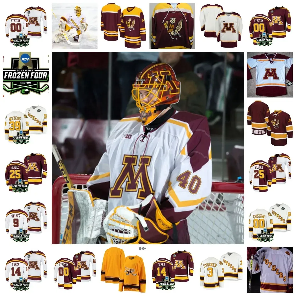 2022 Frozen Four Championship Minnesota Golden Gophers Costurado Hóquei Jersey Personalizado 13 Grace Zumwinkle Sydney Baldwin Kelly Pannek Lee Stec