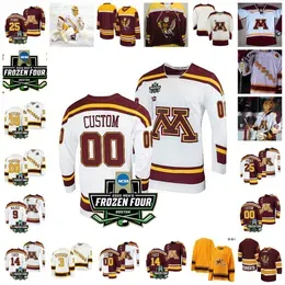 College Wears 2022 NCAA Frozen Four Championship  Golden Gophers Hockey Jersey Custom 29 Chaz Lucius 33 Brennan Boynton 39 Ben Meyers A 55 Matt Staudacher 77