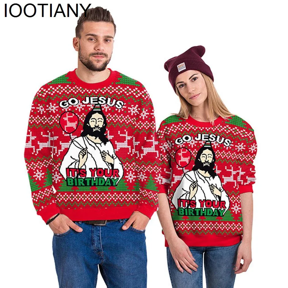 Kvinnors tröjor Julhållare tröjor för män Jul Jesus 3D Tryckt O Neck tröja Topppar Kläd Holiday Women Sweatshirts 231127