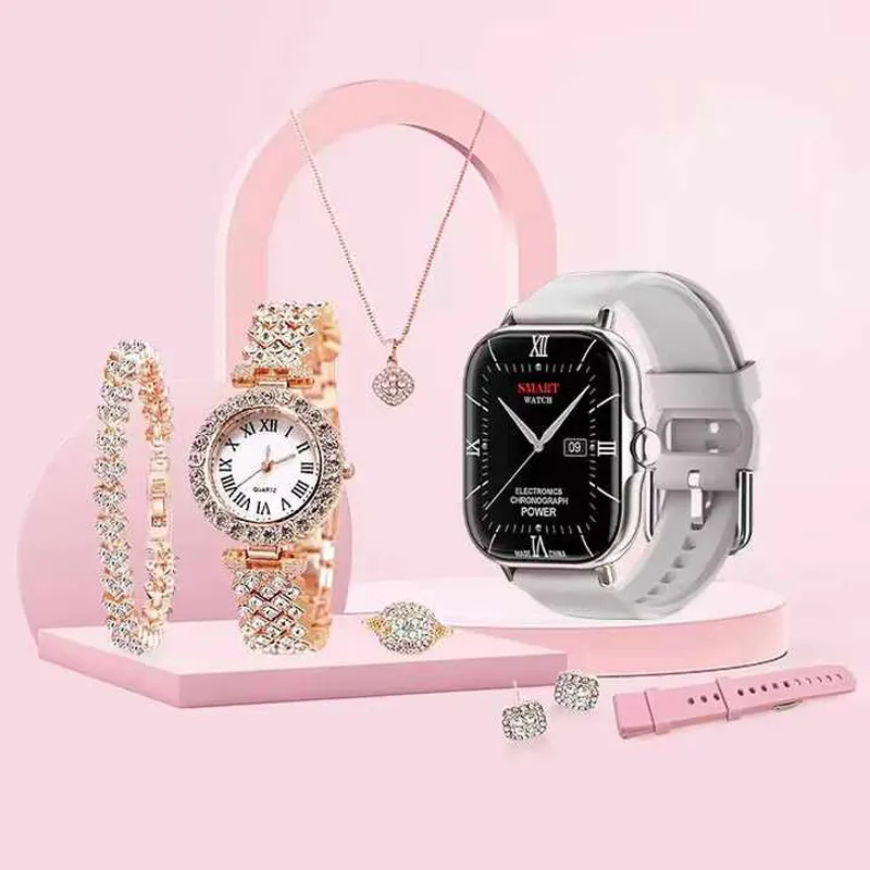 2024 Ny designpar Smart Watch 8 i 1 Ladies Gold Watch Combination Present Box Fitness Tracker NFC Women Men Smartwatch A58 Plus