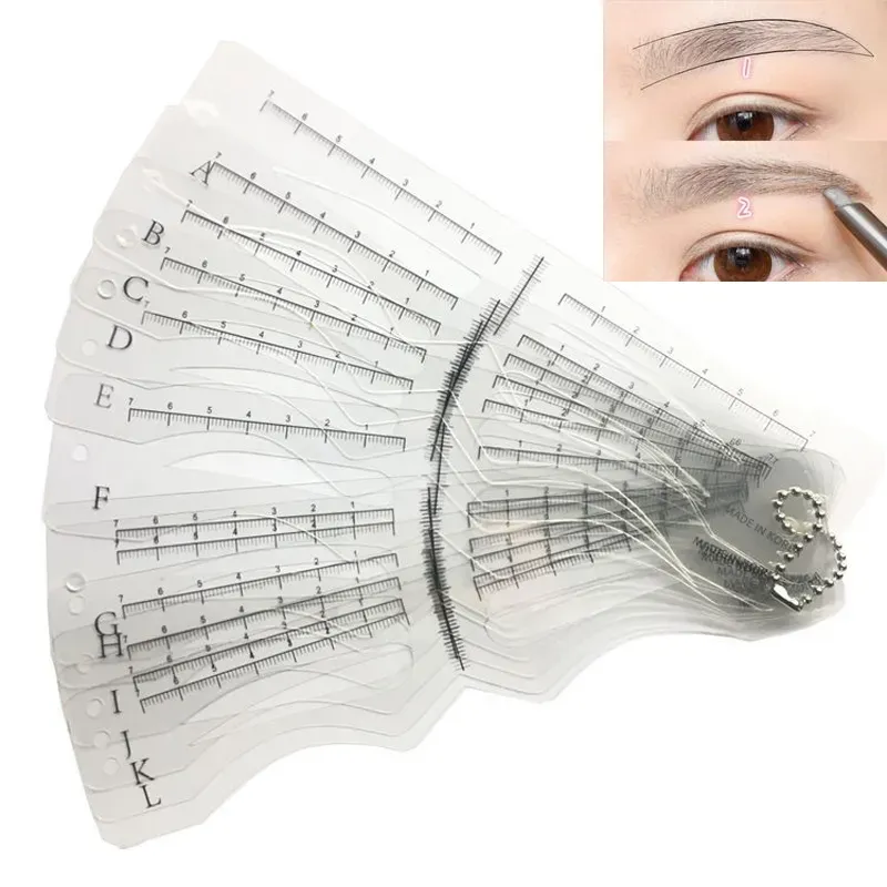 12スタイルマイクロブレード恒久的なメイクマイクロブレードサプライ眉毛ステンシルモールドテンプレート再利用可能なドローイングガイドLL