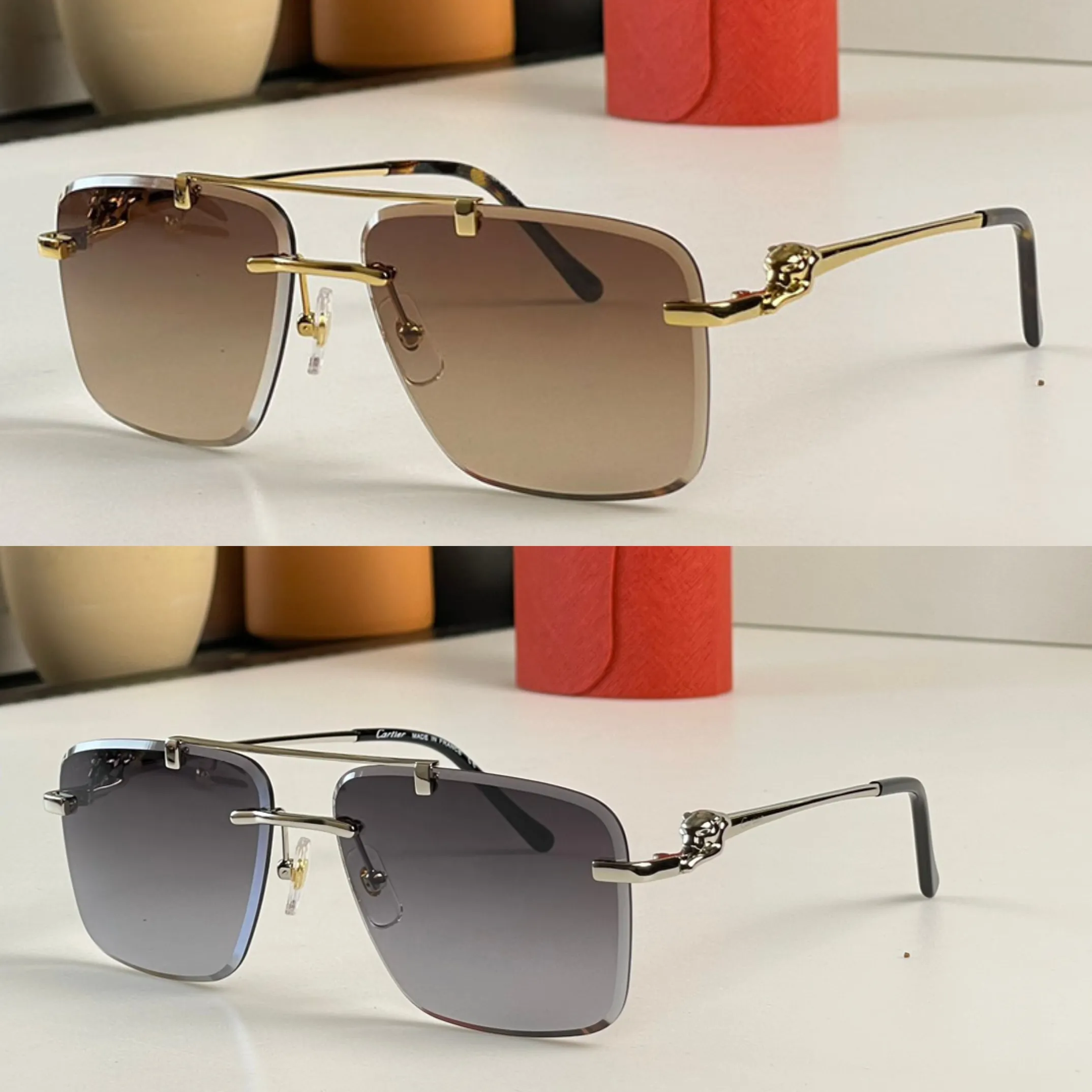CT0350 Designer Rimless Sunglasses Double Layer Nose Bridge Frame With ...
