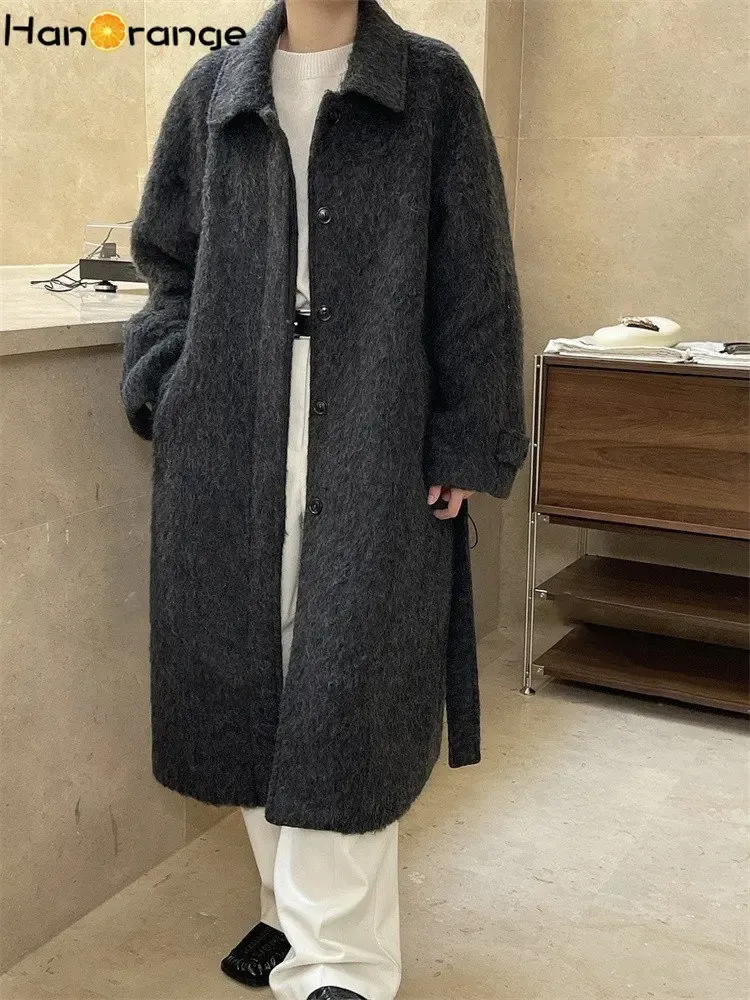 Kvinnors ull blandar Hanorange Winter Fashion Xlong Coat Women Lose Silhouette Outwear Kvinna Dark Grey 231124