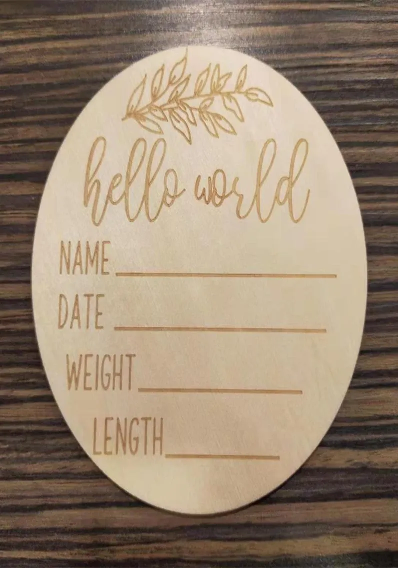 10st Wood Milestone Card Hello World Trä Personligt babymeddelande Plack Sign Pography Props Dusch Gift6068488