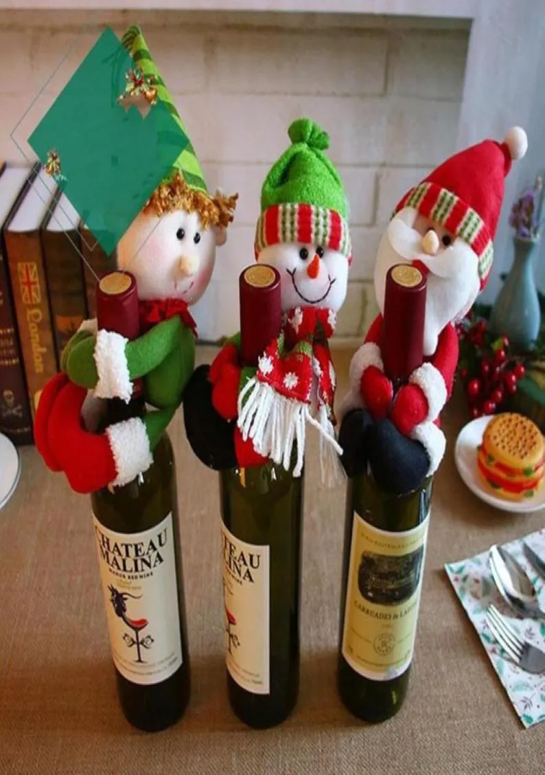 Nouveau Noël bouteilles de vin rouge couverture sacs porte-bouteille décors de fête câlin père noël bonhomme de neige dîner table décoration maison noël who2724539