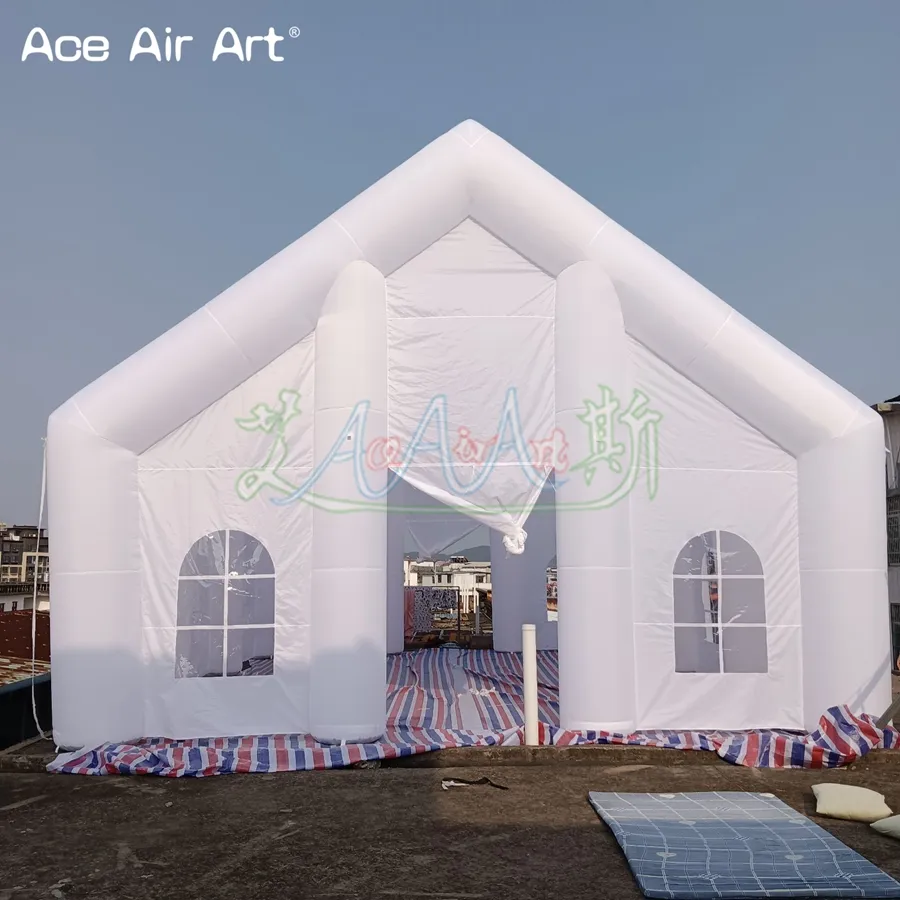 10mL x8mW Popular Inflatable White Wedding House Marquee Tent Illuminated with LED Light Blow up Party Tent For Outdoor Use