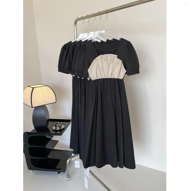 Casual Dresses Summer Dress For Women 2023 Hepburn Style Black Colorblock Unique Slimming Design Maxi