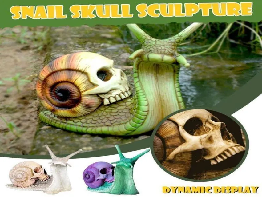 SNAIL Skull Sculpture Gothic Decoration Snail Statue Patio Halloween Figurine Crafts Horror Skeleton Desktop Ornament DECED 2205248413170