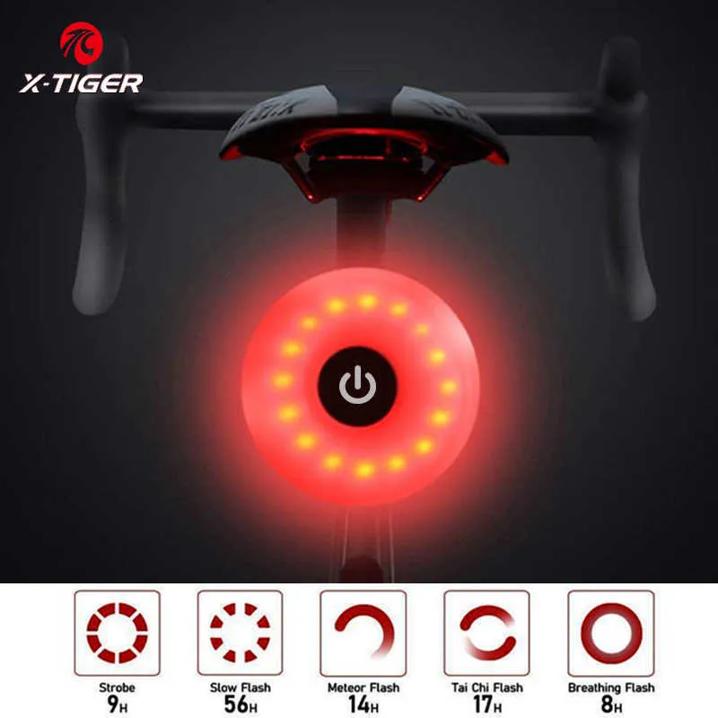 Bike Lights X-Tiger Bike Light Waterproof USB LED Rechargeable Riding Tail Light Night Bicycle Lamp Flashlight Mountain Bike Rear Light P230427