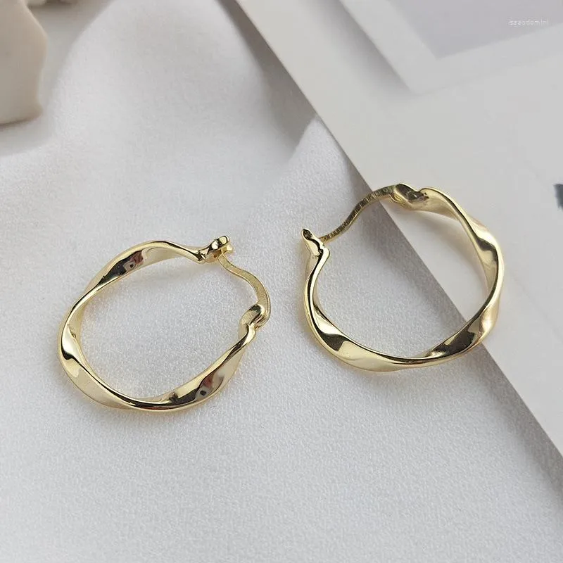 Pendientes de aro 21.6mm 22.7MM 18K Chapado en oro amarillo Plata de ley 925 Cuerda geométrica Trenzado Gran círculo Huggie JOYERÍA