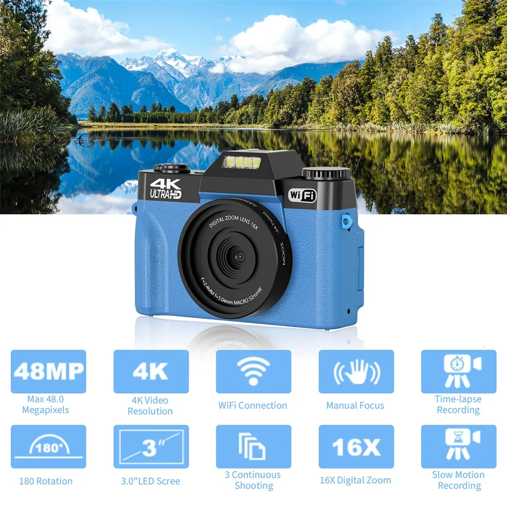 Cámara digital 4K para fotografía y video enfoque automático antivibración,  cámara de vlogging de 48 MP con tarjeta SD, cámara compacta de pantalla
