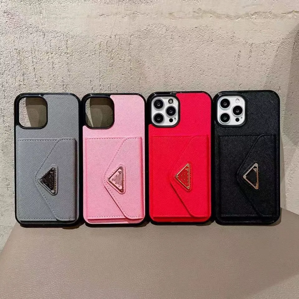 Luxury Designer Phone Case Leather Triangle Label Card High-End Letters iPhone 15 14Pro 14Plus 13 12 Mini 11 Pro X Xs Max Luxury Leather Case