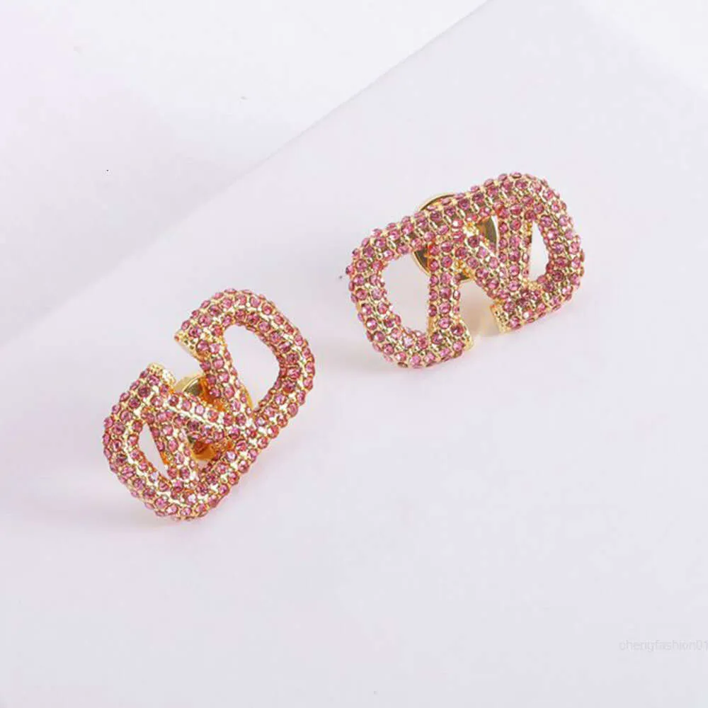 earring designer earrings for women diamond studs luxury pink crystal v letter stud earrings for girl fashion jewelry anniversary gift designer jewelry