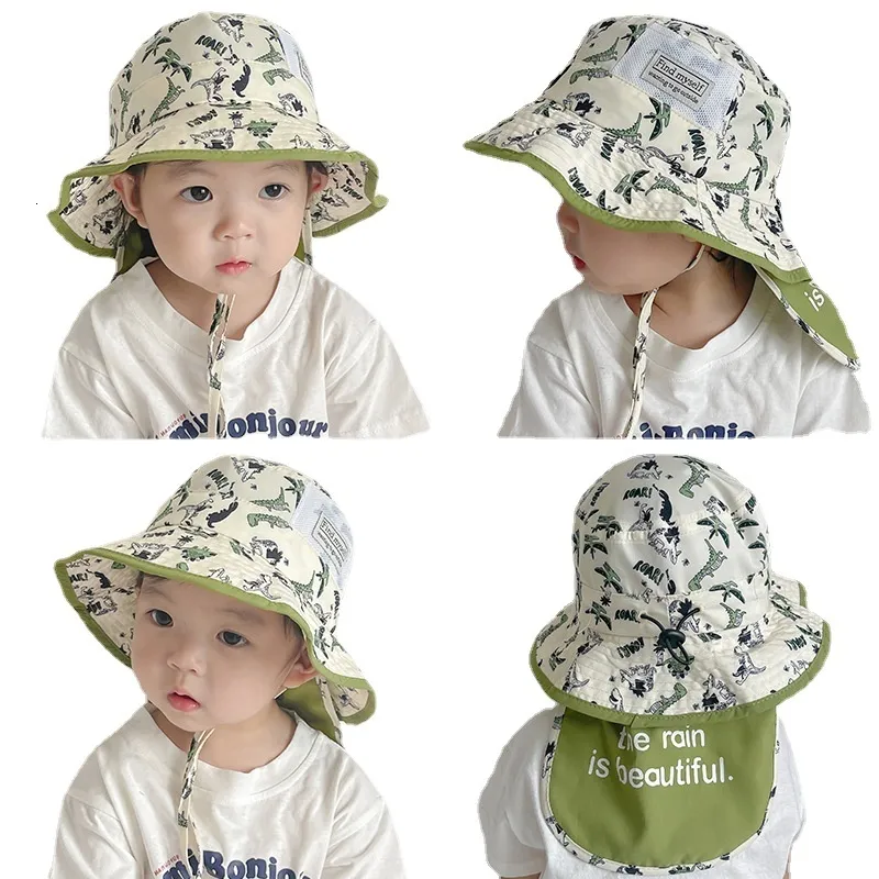 Caps Hats Dinosaur Floppy Hat For Boys and Girls Summer Outdoor Bucket Hats Kids Flat Cap Born Pography Accessories Baby Gorras 230427