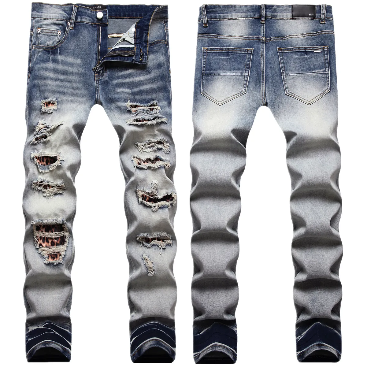 Herrenjeans European Jean Hombre Letter Star AM winziger Fleck Herren Stickerei Patchwork Zerrissen Trendmarke Motorradhose Herren Skinny AM1181 # Größe 28-42