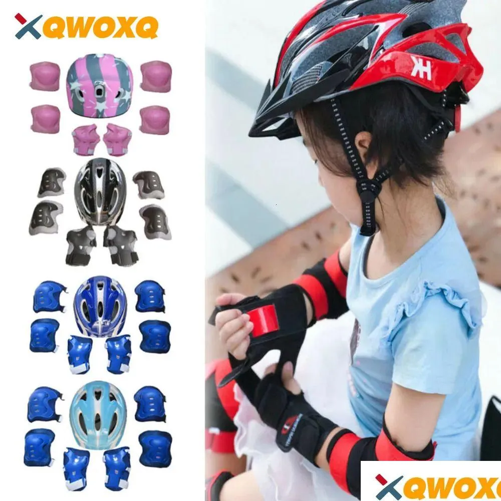 Ginocchiere per gomito 7 pezzi / set Set di protezioni per polso per casco da bicicletta per pattinaggio a rotelle per bambini Set per bambini Ciclismo Sport Equipaggiamento protettivo Drop D Dhqkc