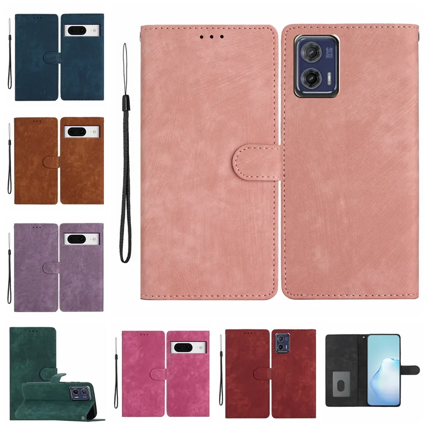 Custodie in pelle per Motorola Moto G73 G53 G13 G23 E13 E22 G62 Google Pixel 8 Pro 7 7A 6 6A Sensazione della pelle Sensazione della mano Portafoglio in PU Porta carte di credito Custodia Retro Custodia