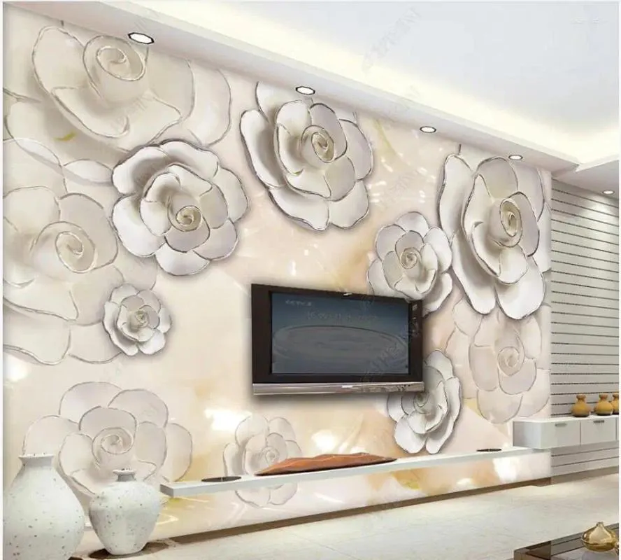 Wallpapers 3d Po On The Wall Custom Mural Modern Relief Jade Flower Sticker Bedroom Home Decor Wallpaper For In Rolls