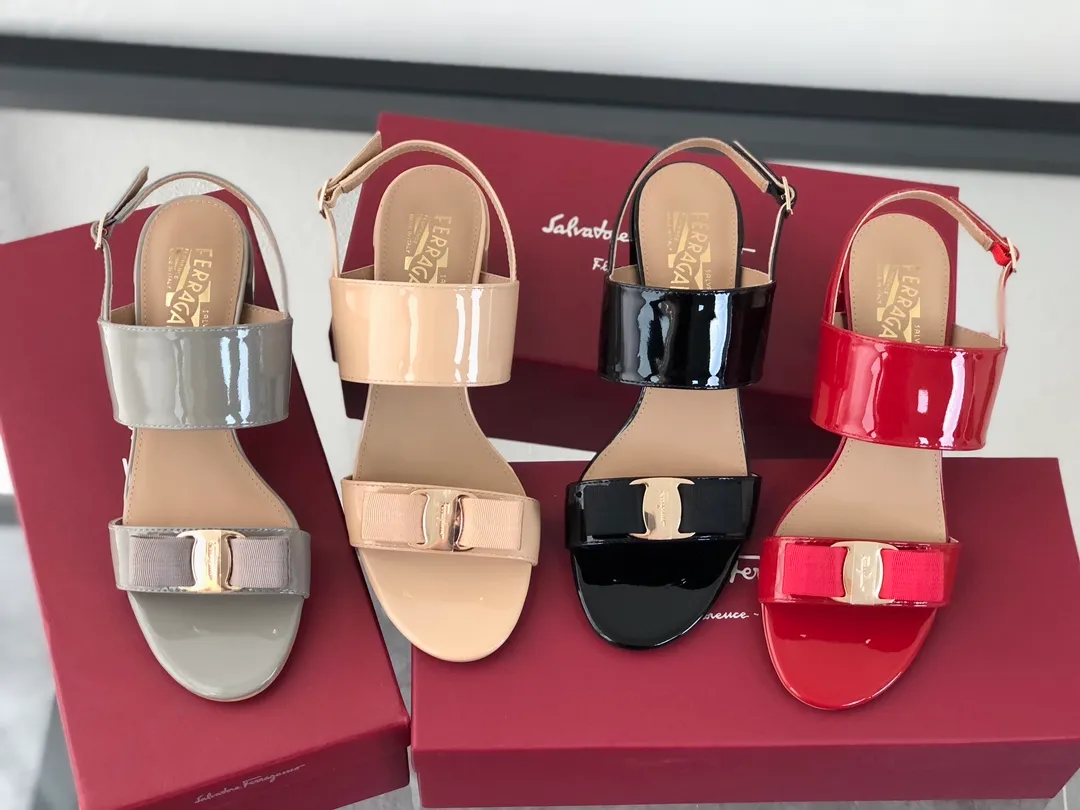 Kadın Ayakkabı Giulia Sandals Yay Slingback 5.5cm Tıknaz Yüksek Topuk Gerçek Gerçek Deri Moda Tasarımcı Ayakkabı 34-39 Orijinal Kutu