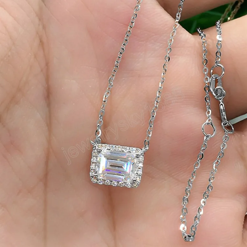 Rectangle Cut White Cubic Zirconia Diamond Pendant Necklace For Women Clavicle Chain Jewelry Banquet Party Gift Wedding Necklace