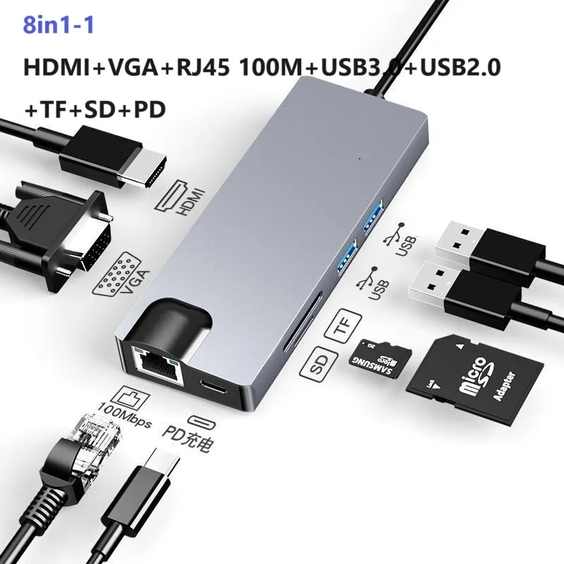 USB Hub SD Card Reader PC Micro SD Adapter (5in1) Docking Station Computer Laptop Memory External Camera TF Plug Multiport Accessories Gaming