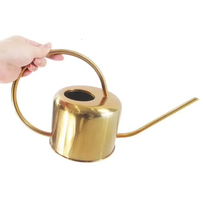 Sprayers Stainless Steel Golden Watering Can With Long Mouth Pouring Water Container Handheld Bonsai Flower Watering Kettle Pot Supplies 231127