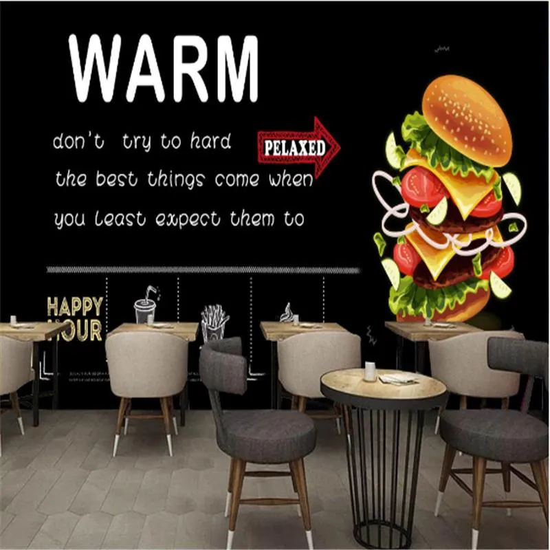 Wallpapers Custom Snack Bar Hamburger French Fries Wall Paper 3D Burgers Western Fast Restaurant Background Mural Wallpaper