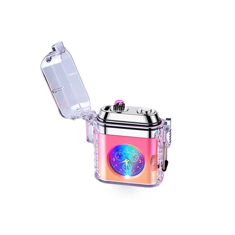 Dégradé coloré Transparent en alliage de Zinc Double ARC briquet coupe-vent USB charge cyclique Portable lanière montre herbe Cigarette tabac support pour fumer