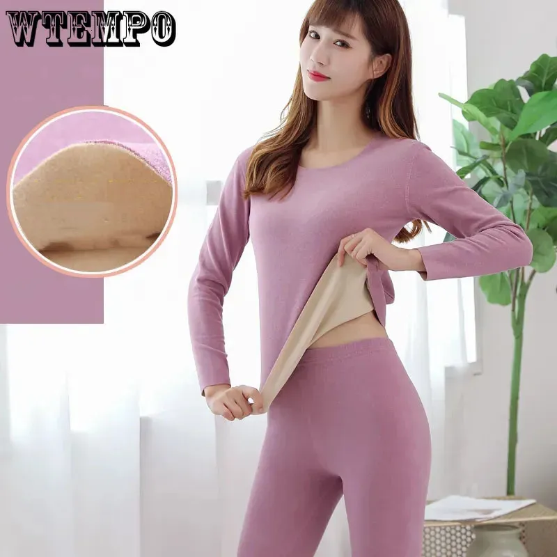 Women's Thermal Underwear Traceless Heating Thermal Underwear Sets Women's Intimates Slim Solid Color De Rong Undershirt Thin Pajamas Autumn Winter 231127