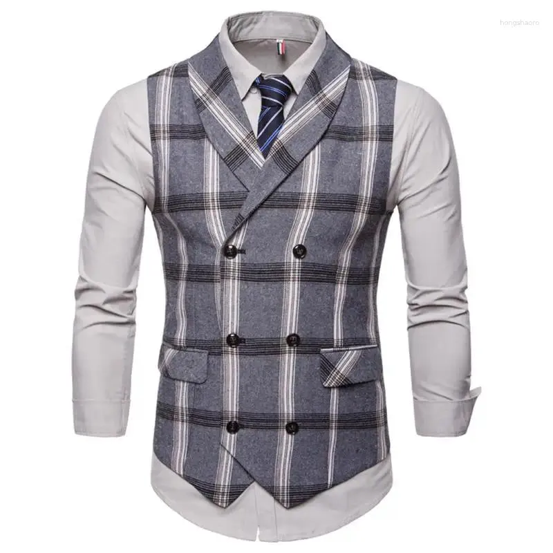 Men's Vests Double Breasted Large Plaid Slim Fit Vest British Style Size Suit Tank Top Trendy Small Coat