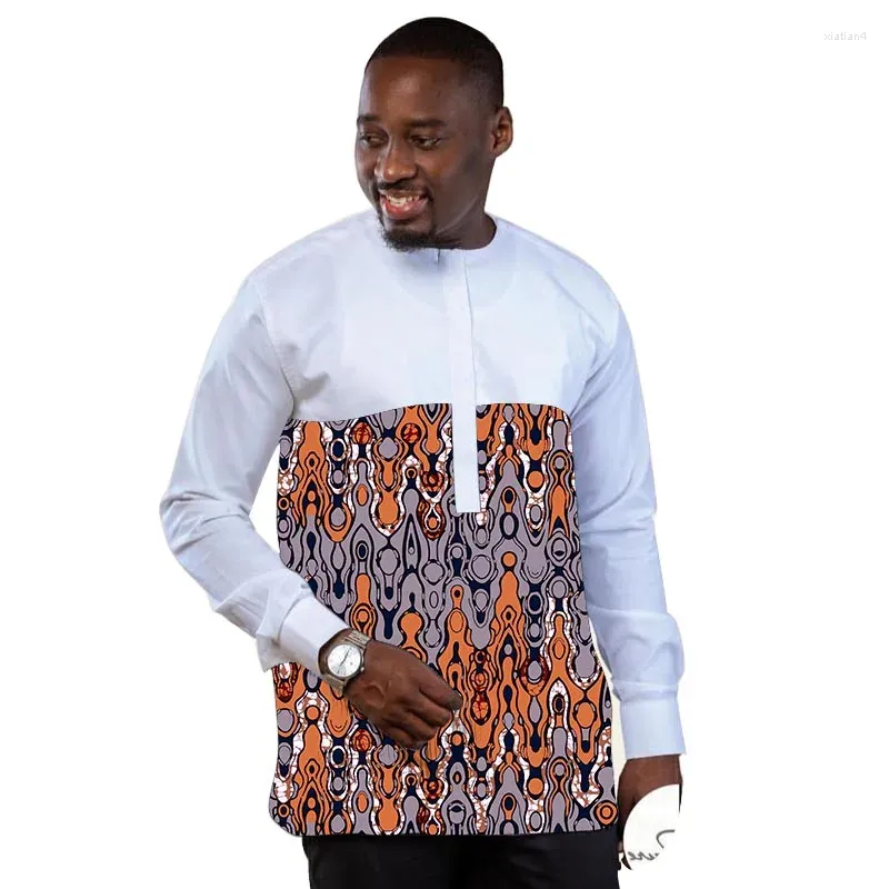 Männer Casual Hemden Nigerian Mode Weißes Hemd Langarm Tops Patchwork Design Maßgeschneiderte Männliche Afrikanische Hochzeit Party Tragen