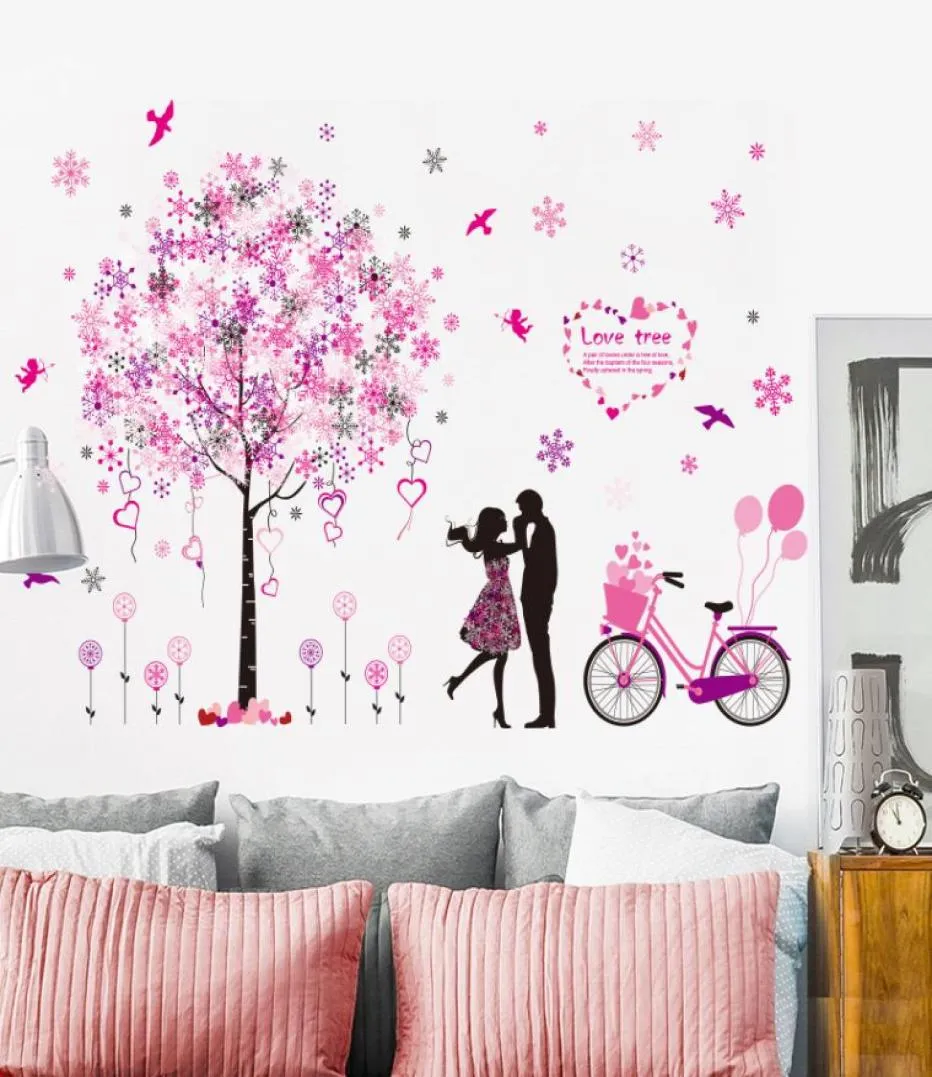 shijuekongjian Cartoon Couples Wall Stickers DIY Tree Bike Wall Decals for Living Room Bedroom Home Decoration4657013