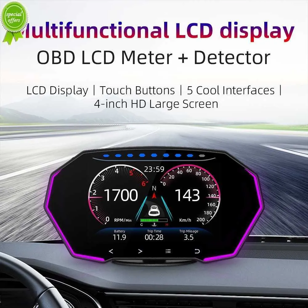 2022 Ny HUD Head Up Display Dual System OBD2 GPS Speedometer Alarm Digital Gauge 4-tums LCD-pekskärm Biltillbehör F11