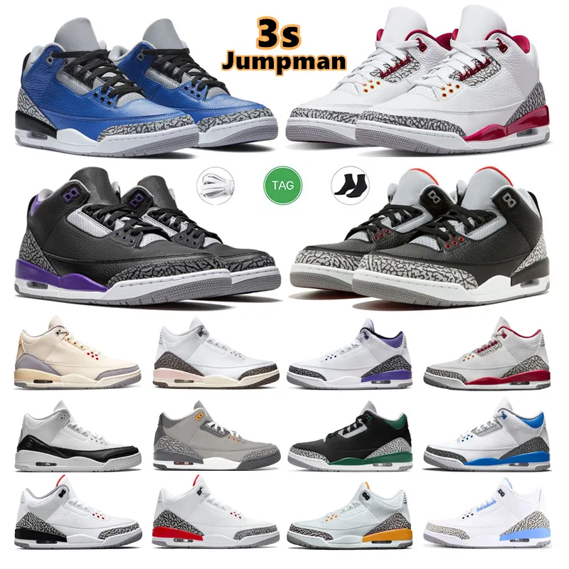 2024 Jumpman 3s Sapatos de Basquete Mens Treinadores Esportes Ao Ar Livre Sapatilhas 3 Vermelho Cimento Pinho Verde Cool Cinza UNC Court Roxo Laser Laranja Cardeal Hall da Fama Eur 36-47