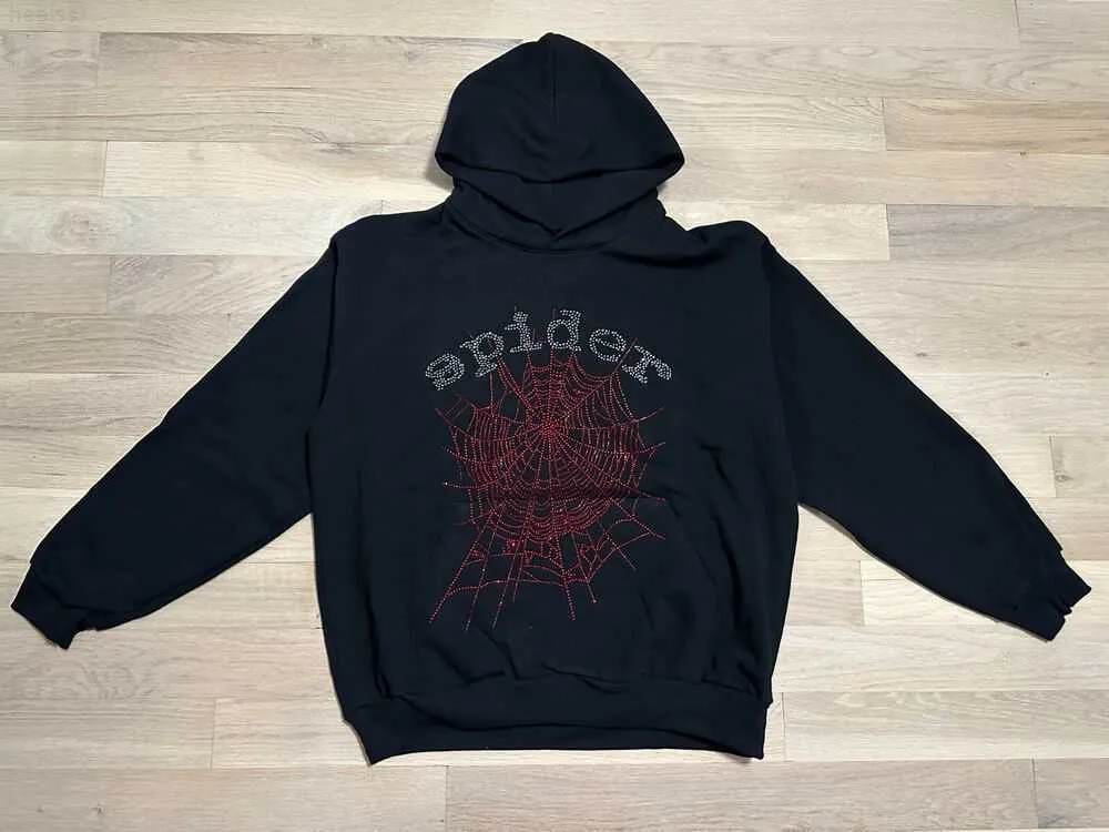 Erkek Hoodies Tişörtü Spider Worldwide Young Thug Spder Black Rhinstone Hoodie AUTHENTIC