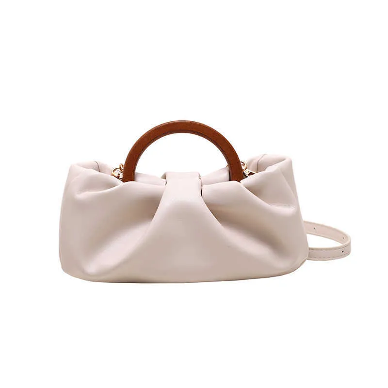 Totes 2024 Nouveau Sac À Main En Bois En Bois Pour Femmes Sacs Nuages plissés De Luxe PU