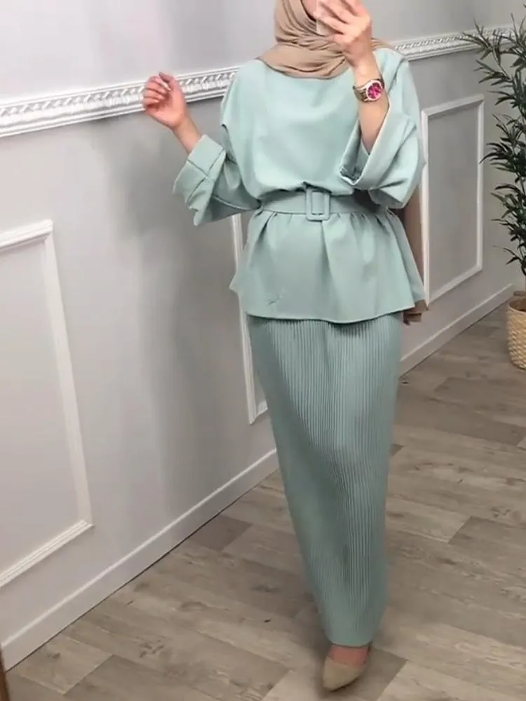 Dżinsy Najnowsze wysokiej jakości 2 -częściowy zestaw Abaya Muzułmańskie odzież damska dla zasłony sklep z indykiem w Ramadan sukienki islamskie skromne ubrania