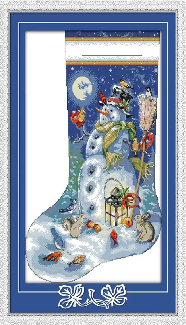 Peaceful snowman with animals home decor paintings Handmade Cross Stitch Embroidery Needlework sets counted print on canvas DMC 12585377