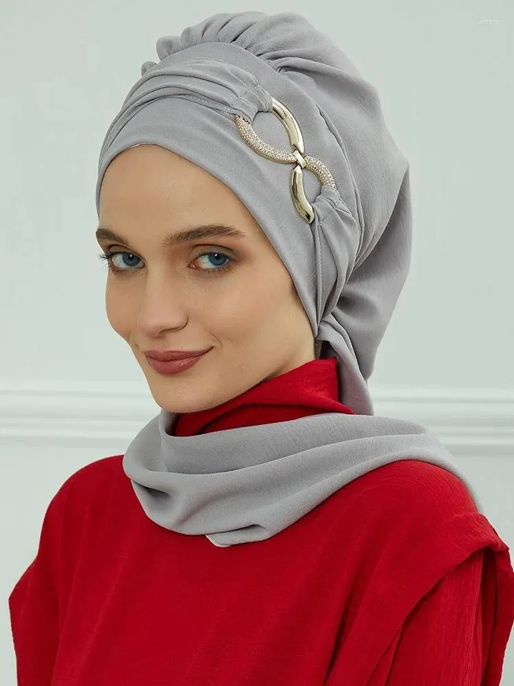 Abbigliamento etnico Pianura Hijab musulmano Donna Turbante elasticizzato Sottoscocca Berretti Berretti Cappello Sciarpe Sciarpa pre-annodata