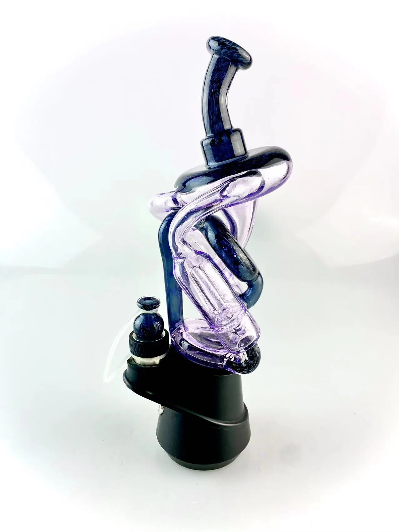 Hookah double recycler type glass top for peak or carta , purple lolipop with blue flash , only glass top no e-rig bottom